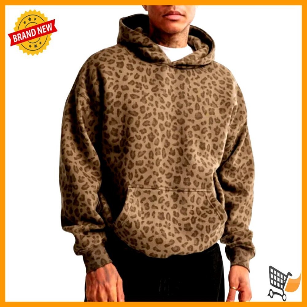 Oversized Y2K Hoodie Vintage Streetwear Pullover Leopard Print Sweatshirt